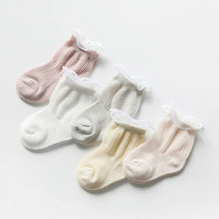 

QISIWOLE Toddler Girls Socks Cute Solid Color Stripe Breathable Mesh Ruffles Kids Non-slip Cotton Socks Discount !