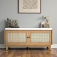 thumbnail image 2 of GZXS Bohemian Entryway Shoe Storage Bench with 2 Rattan Doors & Padded Seat Cushion, 43"W x 15.4"D x 19.9"H, for Entryway, Living Room, Bedroom, Brown, 2 of 10
