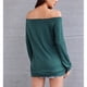 thumbnail image 2 of Blusa con hombros descubiertos Manga larga Color puro Cuello de una línea Tops casuales de moda para mujer Verde L, 2 of 4