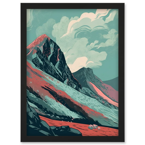 Scottish Highlands Mountain Landscape Illustration Artwork Framed Wall Art Print A4