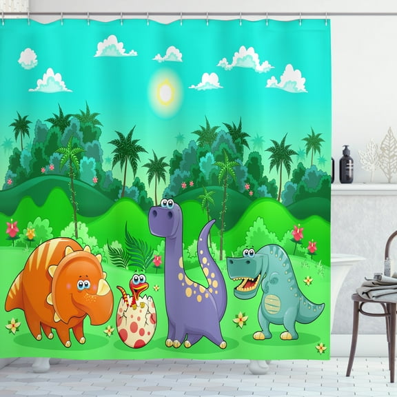 Ambesonne Cartoon Shower Curtain, Funny Dinosaurs, 69"Wx70"L, Multicolor