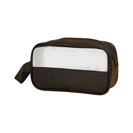 Clear Makeup Bag  TSA Approved Transparent Window 1 Pack Black PU Leather Waterproof Travel Toiletry Organizer Pouch for Women Men Cosmetics Toiletries Security Check