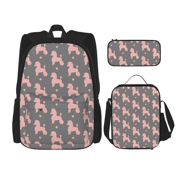 Balery Poodle Dog Mochila Escolar 3 en 1 para Niños - Mochila Resistente con Lonchera Térmica y Estuche - Mochila Escolar para Niños y Niñas