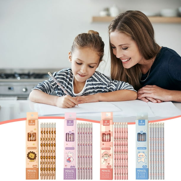 Lindos lápices para niños | Paquete a granel de 10 lápices con gomas de borrar | Diseños divertidos y colores variados | Ideal para estudiantes de primaria | Herramientas duraderas de escritura y