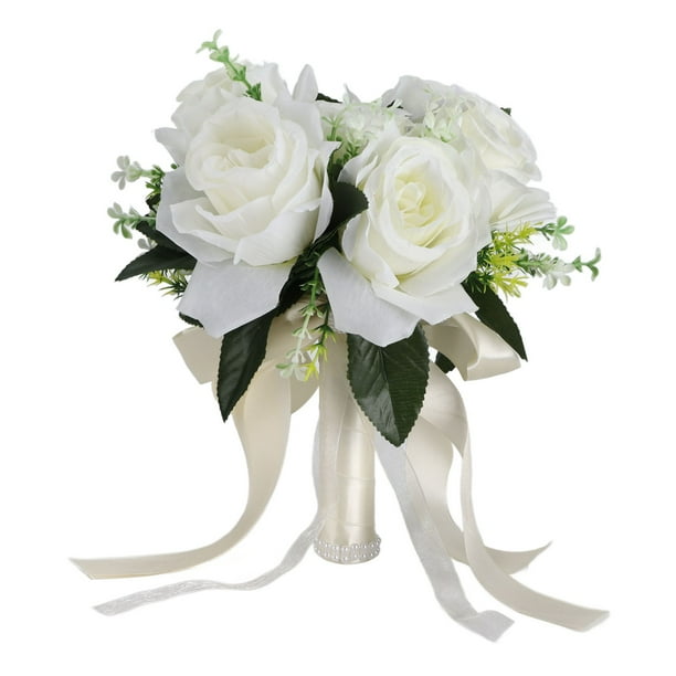Ramo De Boda Artificial, Rosa De Simulación De Flores De Seda, Flores De Novia Con Cinta De Seda Para Interiores Y Exteriores
