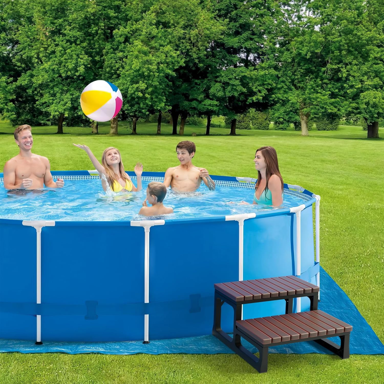 Hot Tub Steps Grey/Spa Steps for Round or Straight Sided Spa, Non-Slip Steps for Outdoor/Indoor (Black)