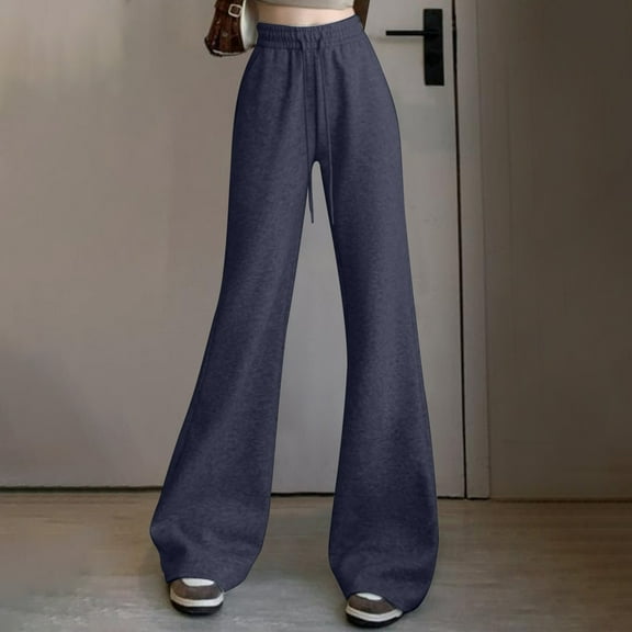 Makaor Sweatpants Baggy for Women Flare Leg Solid Lounge Pants with Elastic Waist Dark Gray S