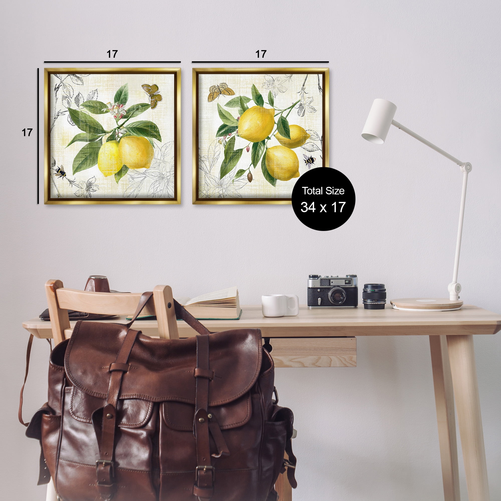 Stupell Industries Distressed Country Lemons Food & Beverage Painting Gold Floater Framed Canvas Art Print Wall Art, 18 x 18, Set of 2