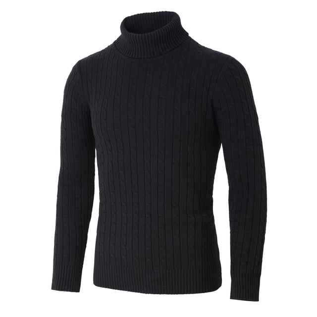Suéter de punto cuello de tortuga cable Acanalado Mangas Largas Alto casual Grueso Unique Bargains Negro 56