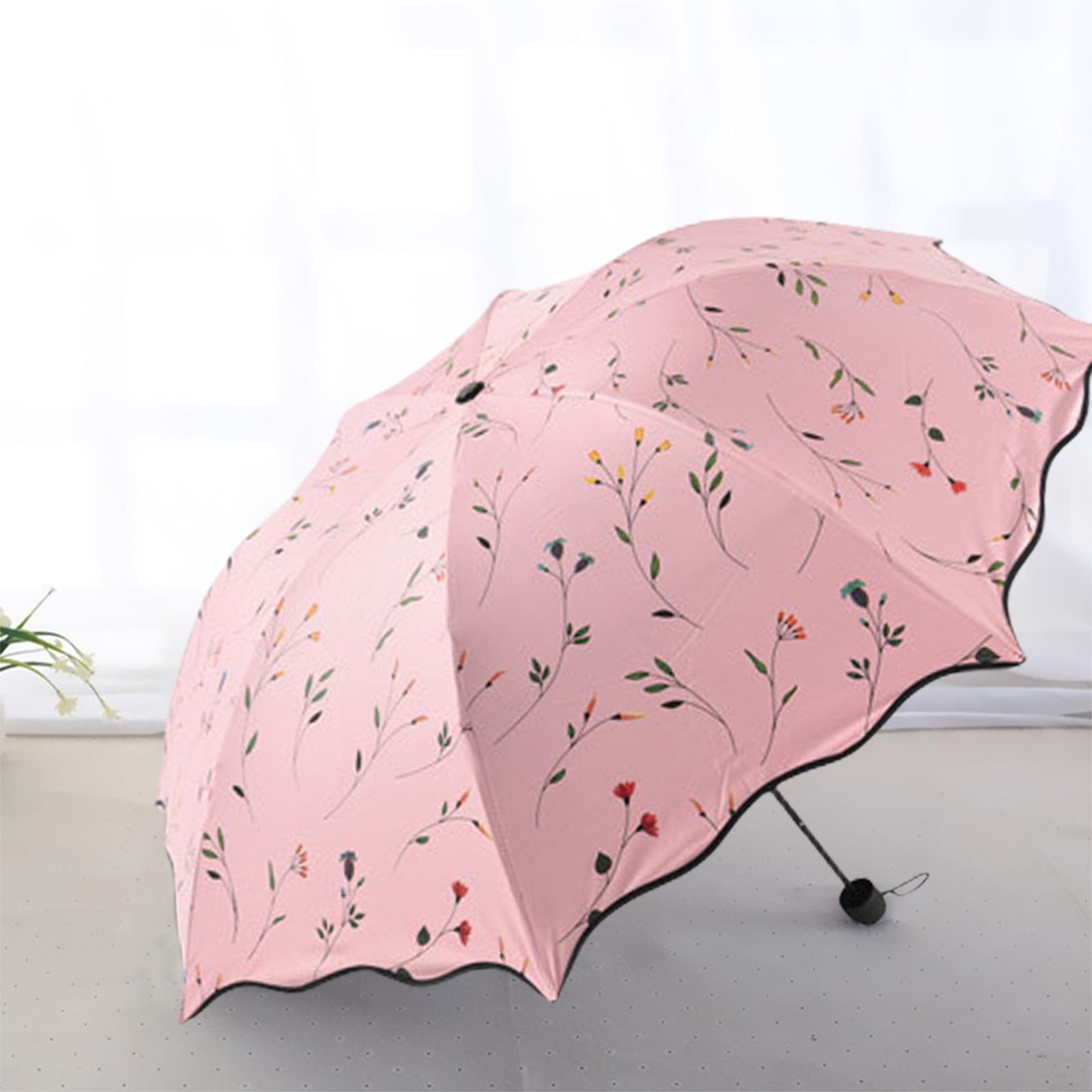 Yhmxh Foldable Umbrellas, 2 in 1 Sun Blocking and Rain Umbrellas, Windproof Umbrella Compact Folding Travel Umbrella, Light Portable Car Umbrella for Rain (Pink)