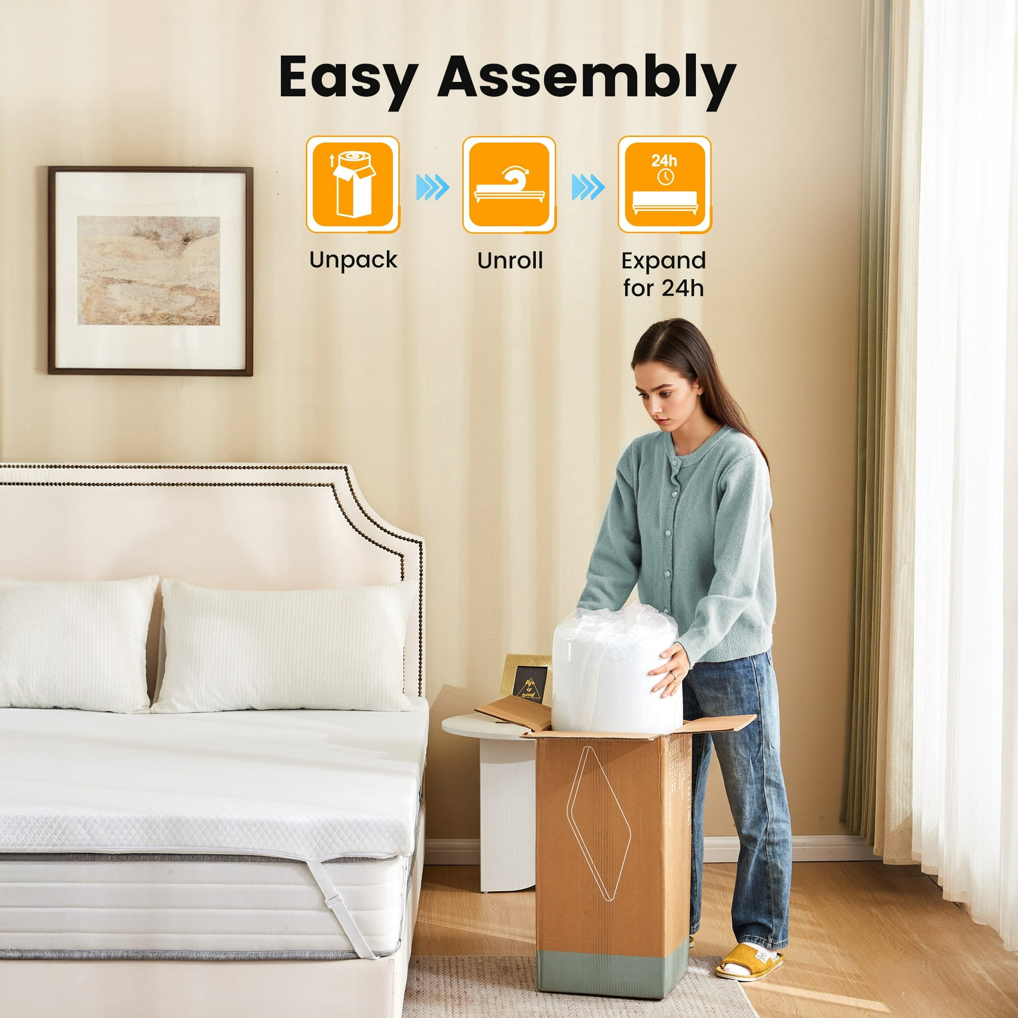 JIOABL Twin Size 2 Inch Cooling Gel Memory Foam Mattress Topper for Relieve Back Pain, Ventilated Design, CertiPUR-US Certified, Removable Plush Cover
