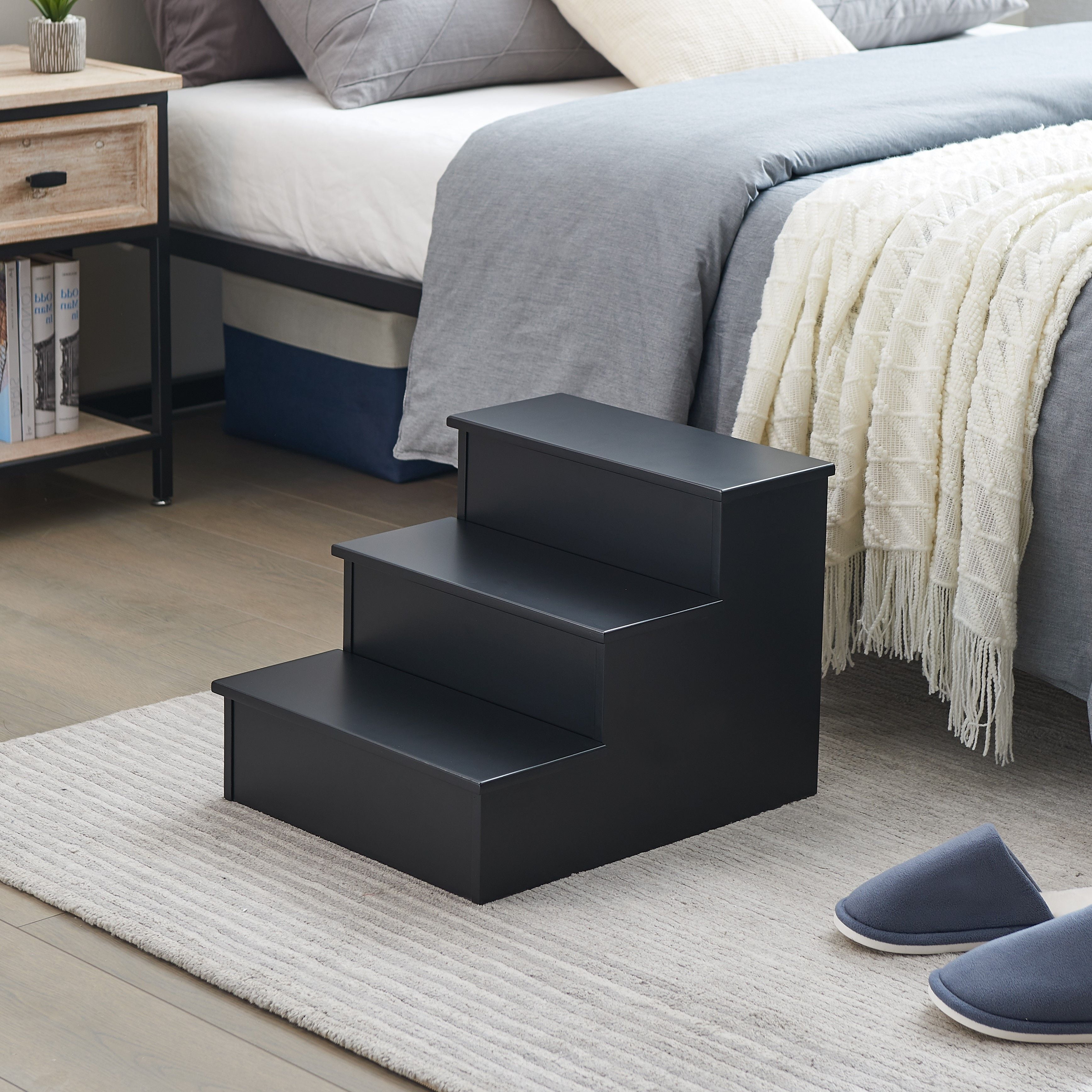 Stutler Contemporary Three Step Bedroom Step Stool, Black Wood