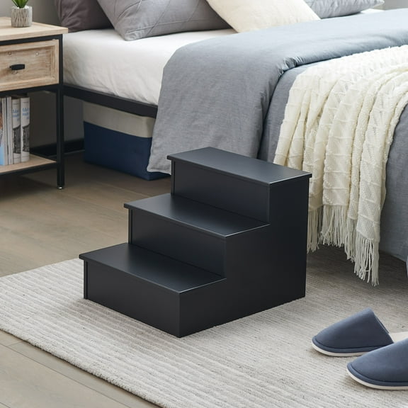 Stutler Contemporary Three Step Bedroom Step Stool, Black Wood