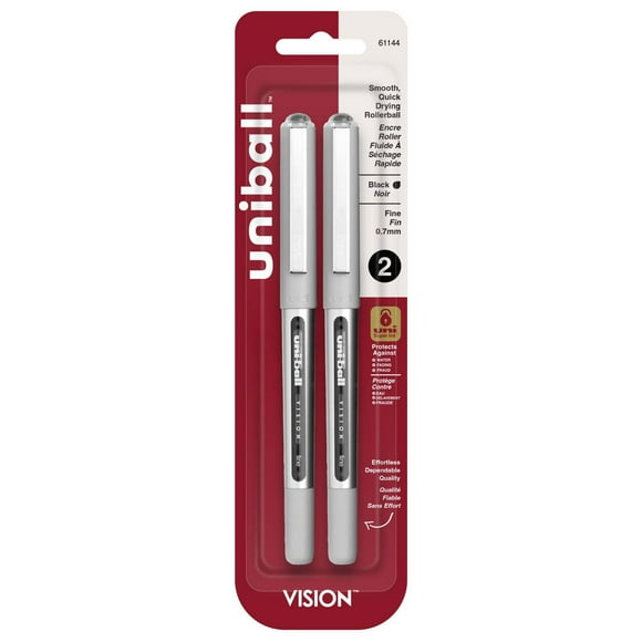 uniball™ Vision Rollerball Pens, Fine Point (0.7mm), Black, 2 Pack