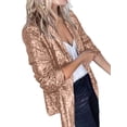 thumbnail image 3 of Women'S Sequin Jackets Open Front Blazer Jacket Long Sleeve Sparkly Cardigan Coat with Pocket Rose Gold L, 3 of 7