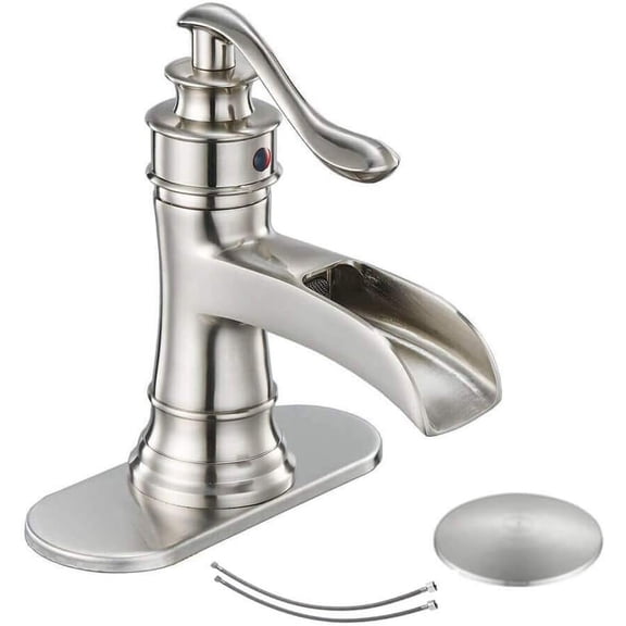 TVTIUO Brushed Nickel Waterfall Bathroom Sink Faucet Single Handle with Cover Drain