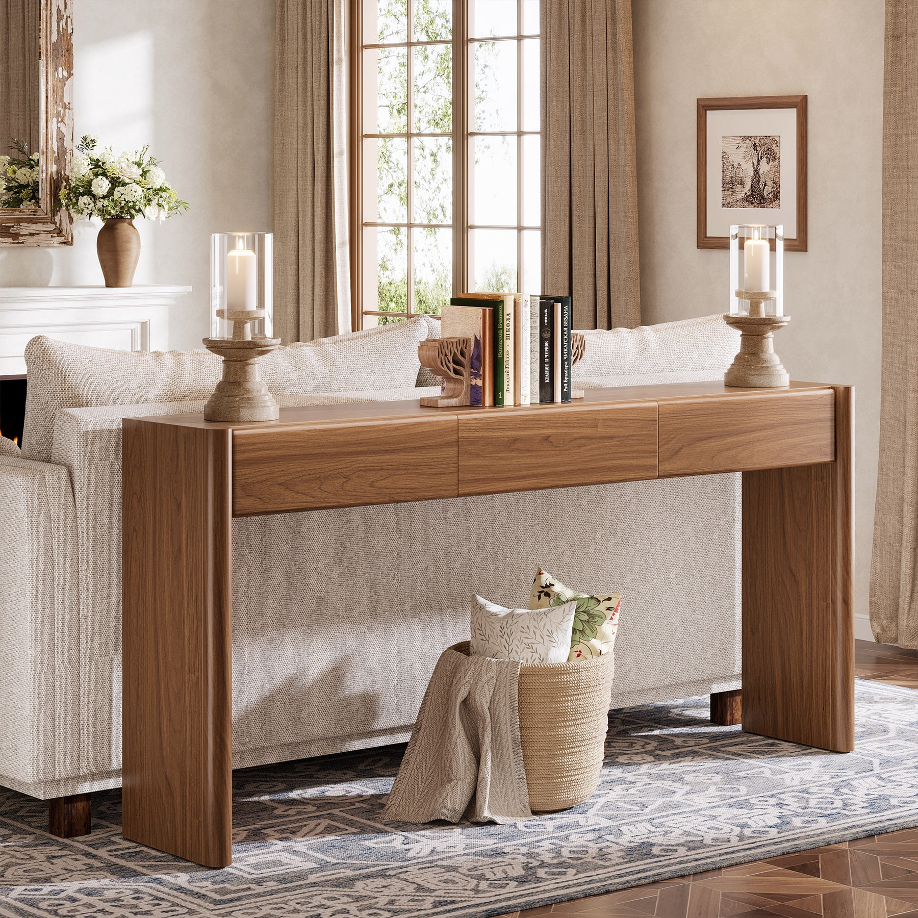 Tribesigns Console Table with 3 Drawers, 70.9" Wooden Entryway Table Behind Couch, Farmhouse Long Console Sofa Station with Storage for Entrance, Foyer, Hallway, Living Room, Easy Assembly (Brown)