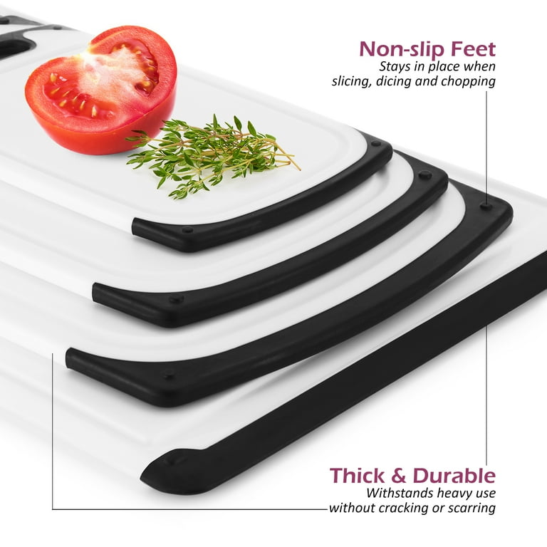 Belwares Plastic Cutting Boards Set of 3, Dishwasher Safe Reversible Cutting Boards with Non-Slip Feet & Deep Drip Juice Groove for