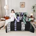 thumbnail image 4 of Castle Fairy Animal Print Bedding Comforter Set 2pcs for Kids Children Teens,Wildlife Leopard Zebra Twin Comforter Sets Microfiber,Abstract Geometric Rectangle Stripes Breathable Bedding Set, 4 of 8