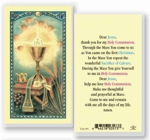 First Communion Laminated Catholic Prayer Holy Card with Prayer on Back ...