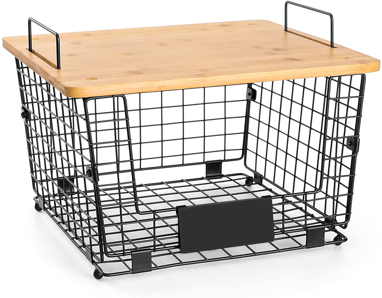 Kitchen Counter Basket with Bamboo Lid Top Countertop Organizer for