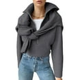 thumbnail image 2 of Womens Quarter Zip Pullover V Neck Collar Long Sleeve Ribbed Knit Loose Casual Winter Fall Sweater Gray XL, 2 of 9