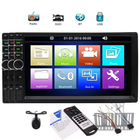 Backup Camera+ 7 inch Large Capacitive Touchscreen Double din Car Stereo MP5 Player with Bluetooth Music in dash FM Radio Car Audio Video Player support USB SD Card Aux input Quick Charge