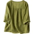 thumbnail image 1 of Womens Summer Tops 5 Short Women's Linen Round Boxy Top Patchwork Blouses Long Sleeve Fitted, 1 of 3