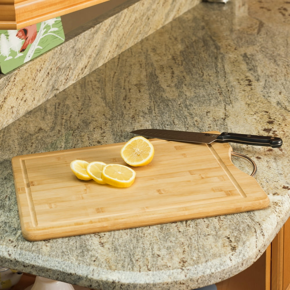 12" x 16" Bamboo Cutting Board with Juice Groove and Stainless Steel Handle