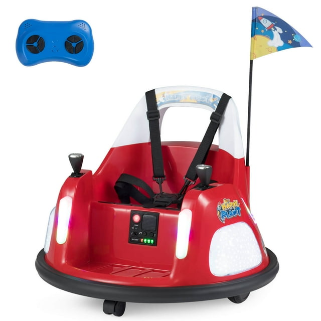 Costway Auto Tamponneuse pour Enfants 12 V, Rotation à 360° et Télécommande. à Batterie, pour 1,5-6 Ans. Rouge
