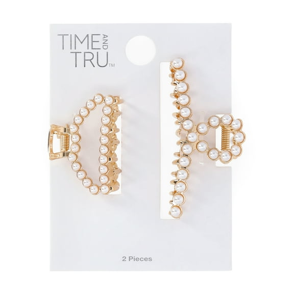 Time and Tru Women's Faux Pearl Embellished Hair Claw Set, 2-Piece