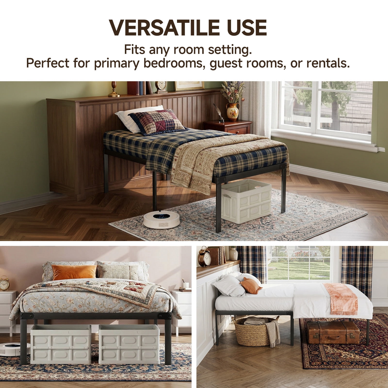 Alvantor Heavy Duty Metal Twin Bed Frame with Steel Slat Support and Storage