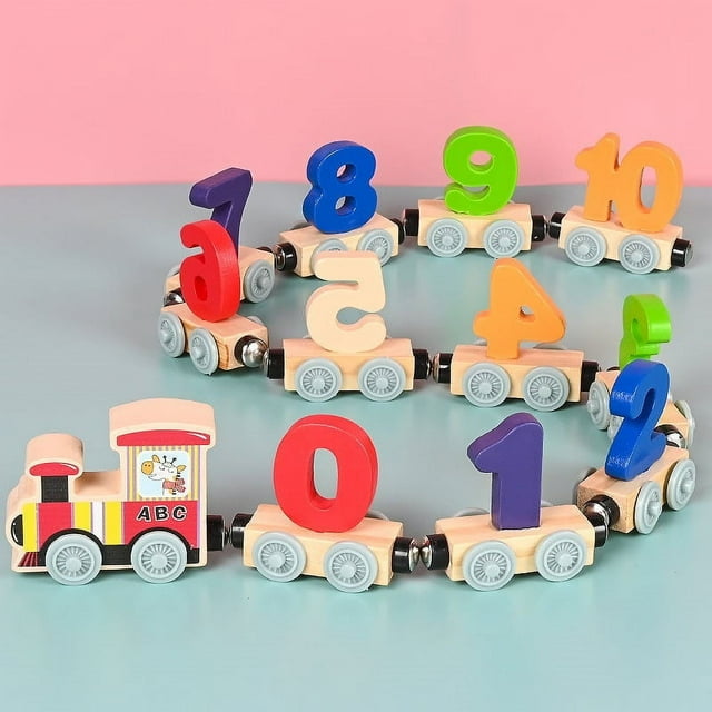 XYAIYT Wooden Magnetic Train Set for Preschool Children Early Education with Building Blocks Numbers and Letters Includes Puzzle Toys for Development of Motor Skills and Problem Solving