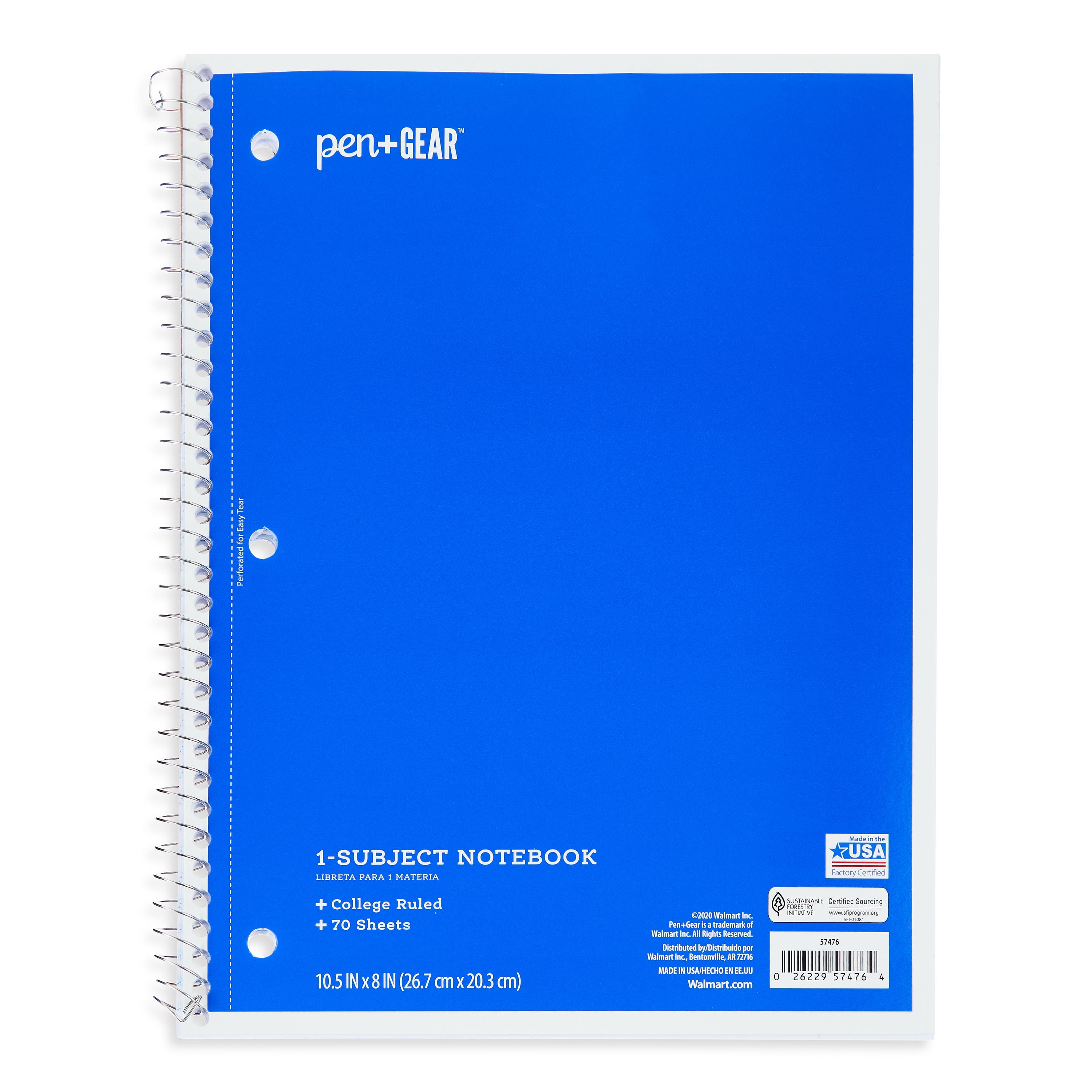 Pen+Gear 1-Subject Notebook, College Ruled, Blue, 70 Sheets