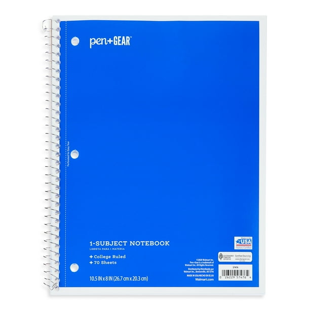 Pen+Gear 1Subject Notebook, College Ruled, Blue, 70 Sheets