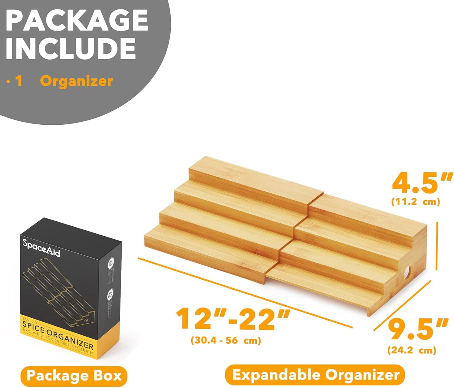 SpaceAid Expandable Spice Rack Organizer for Cabinet, Bamboo, 4 Tier