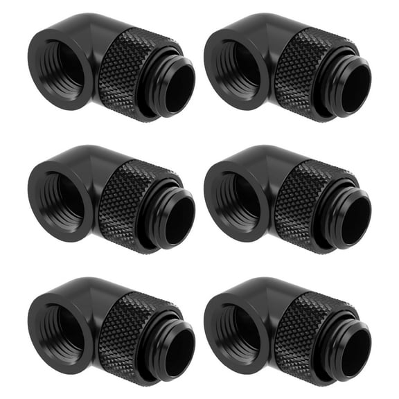 Dracaena 6 Pack G1/4" Thread Male to Female Extender Fitting, 90° Rotary Fitting Adapter Connector for Computer Water Cooling System, Black