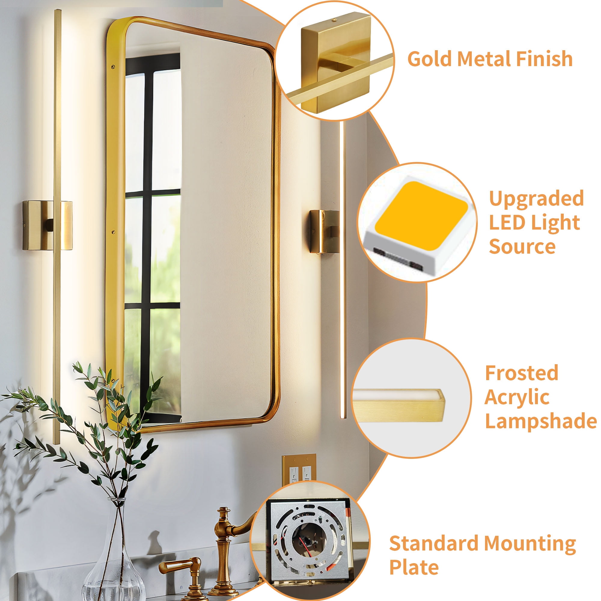 KAISITE 39 inch Modern Bathroom Vanity Light  Dimmable Bathroom Light Fixtures with 3500K Warm Light Bedroom