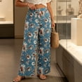 thumbnail image 2 of TEAJOPSUU Summer Plus Size Palazzo Pants for Women Baggy Wide Leg High Waisted Pants Floral Printed Stretchy Flowy Trousers with Pockets for Vacation Beach Blue, 2 of 6