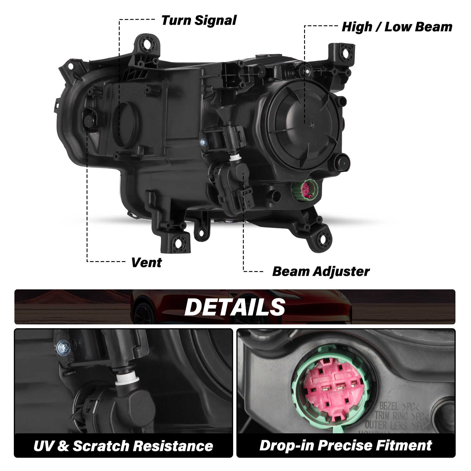 For Jeep Cherokee 2014-2018 Left Side Halogen Black Headlight Projector Headlamp