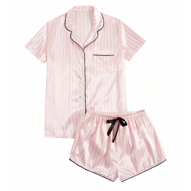 cfhntfmh Silk Pajama Sets for Women Short Sleeve Button down Shirts Satin Pj Set Two Piece Soft Sleepwear