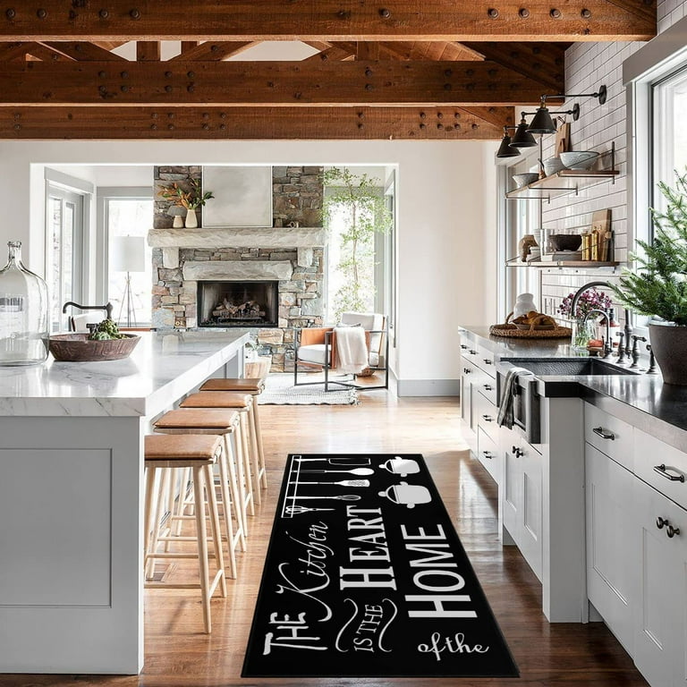 Black Farmhouse Kitchen Rugs Set 2 Piece Motto Design Seasonal