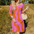 thumbnail image 3 of Orange Pink Wavy Abstract Pattern Sweetheart Knot Flared Dress Fashion Design Large Size Loose Dress Spring Summer Women Dress, 3 of 9