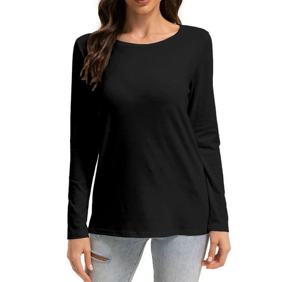 Women Long Sleeve Shirts Tops Fall Tunic Causal Fashion Round Neck Basic Tee