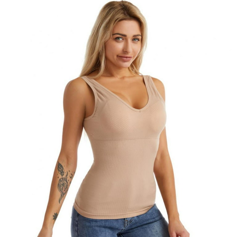 Women's Comfy Built-in Bra Cami Tank Top Camisoles Shelf Bra Stretch  Undershirt