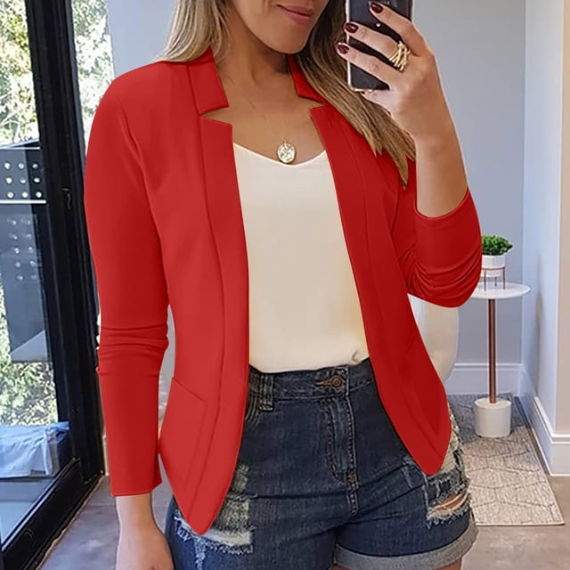 AOOCHASLIY Womens Fall Clothing-Womens Business Open Front Blazer Long Sleeve Work Office Jackets Solid Color Short Cardigans Plus Size