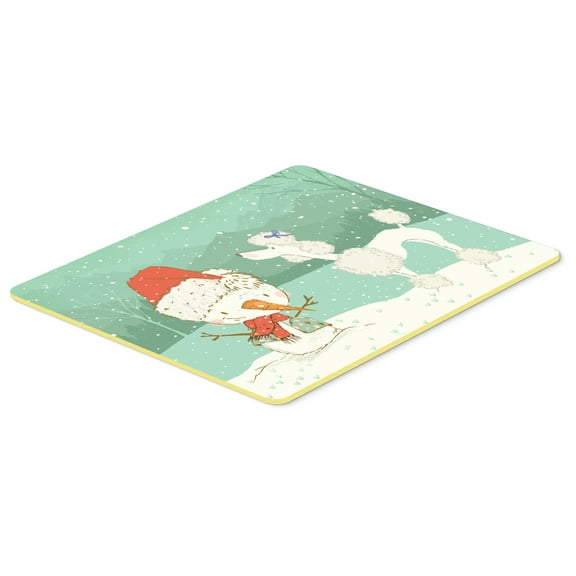 White Poodle Snowman Christmas Kitchen or Bath Mat 24x36
