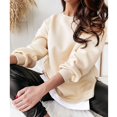 thumbnail image 2 of Sudadera de cuello redondo para mujer, blusa deportiva transpirable con cremallera lateral cómoda y holgada para correr Beige XL, 2 of 6