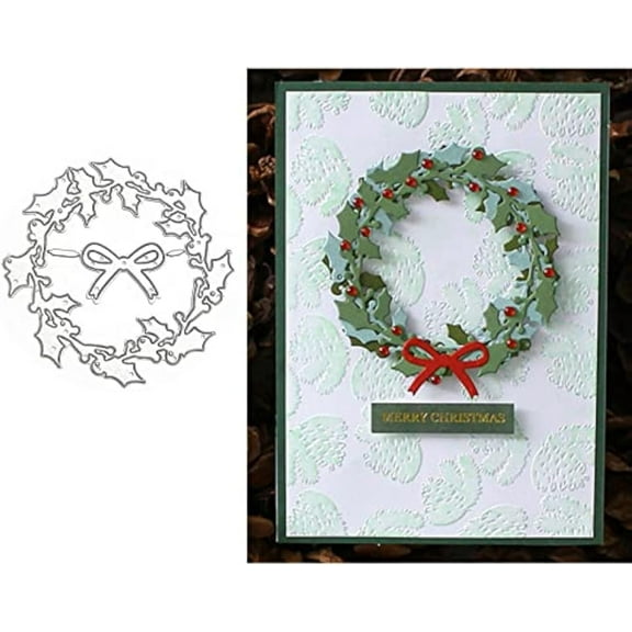 1  Pcs Holly Leaves Wreath Metal Die Cuts, Bow Leaf Round Circle Christmas Cutting Dies,DIY Scrapbooking Artist Cutting Dies Stencil Template Molds for DIY Card Making Embossing Photo Decorative