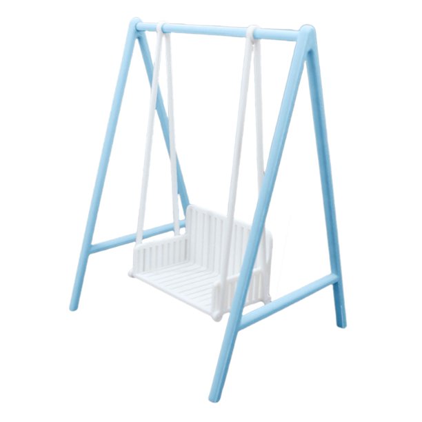 Columpio de patio en miniatura, muebles decorativos, banco de jardín, modelo DIY, escala 1/12 azul y blanco